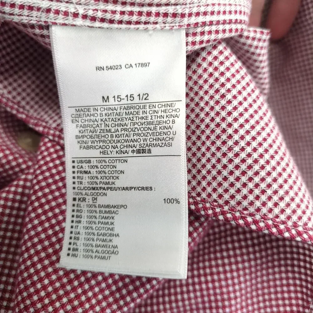 Banana Republic Red Check Men's Dress Shirt M 33-34 15.5‎ Neck Non-Iron Slim Fit